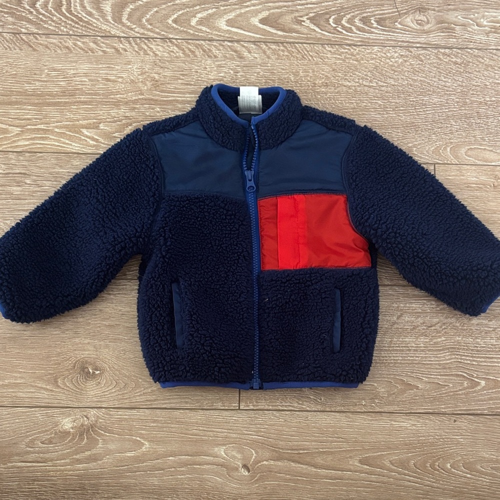 Hanna Andersson Navy Fleece Jacket with Red Pocket sz 2T